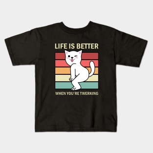 funny cat twerking, vintage Kids T-Shirt